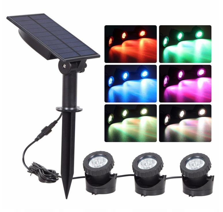 Landscape spotlight under water lamp, IP68 waterproof solar pool spotlight, with 3 lamp caps